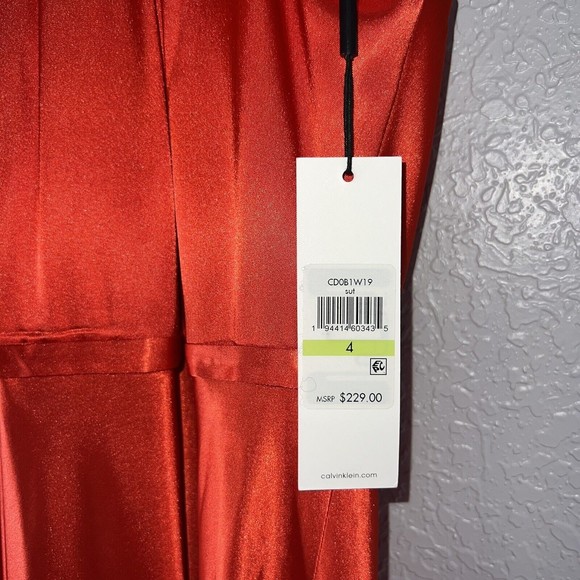 Calvin Klein NWT Elegant Long Dress SUNSET Satin Halter Gown SIZE 4 - Picture 7 of 9